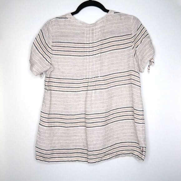 Talbots Womens Linen Top Medium Petite Gray‎ Beige Resort Vacation Quiet Luxury - Picture 3 of 7